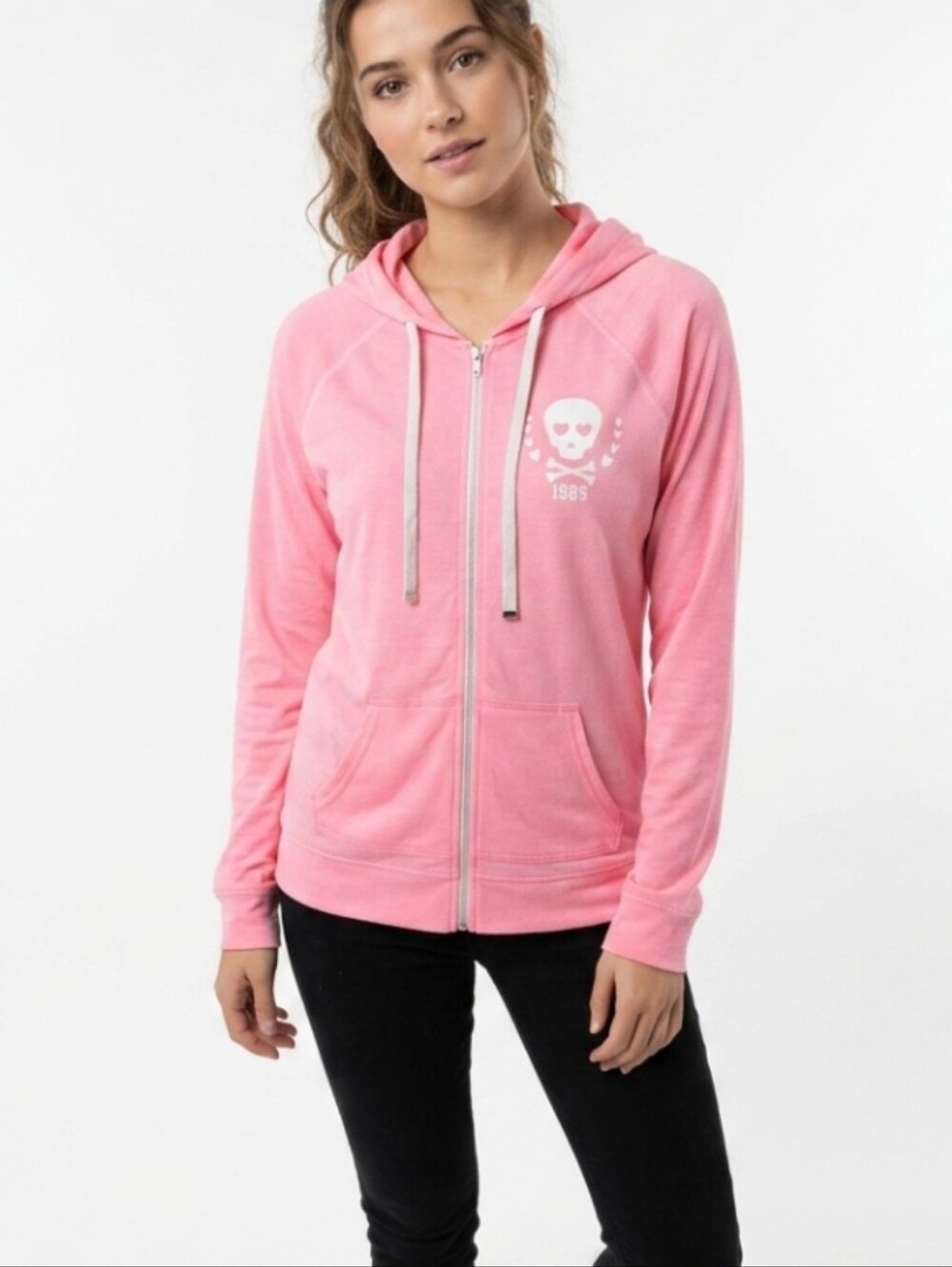 Hard Candy pink full-zip skull hoodie.